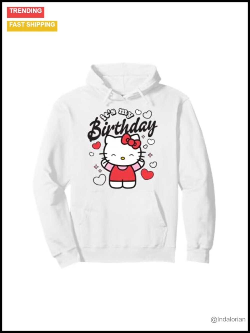 Hello Kitty Birthday Happy Cheer Hearts Pullover Hoodie Classic Fit